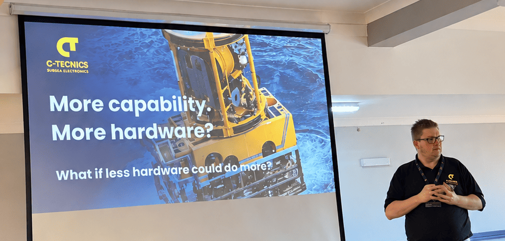 Magnus Lindberg presenting the C-Tecnics Hubro subsea camera at SUT Gadgets and Widgets in Aberdeen.